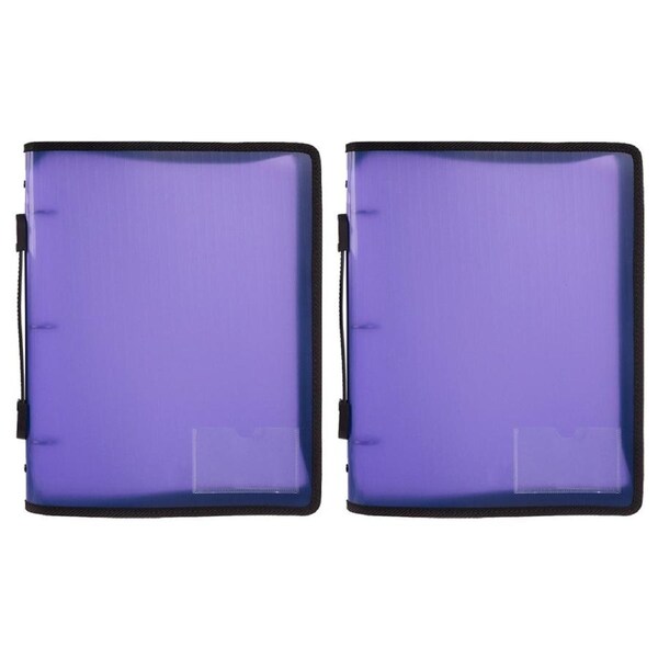 2x Marbig A4 File Zipper 3 O-Ring Binder w/Handle 25mm Document Organiser Purple