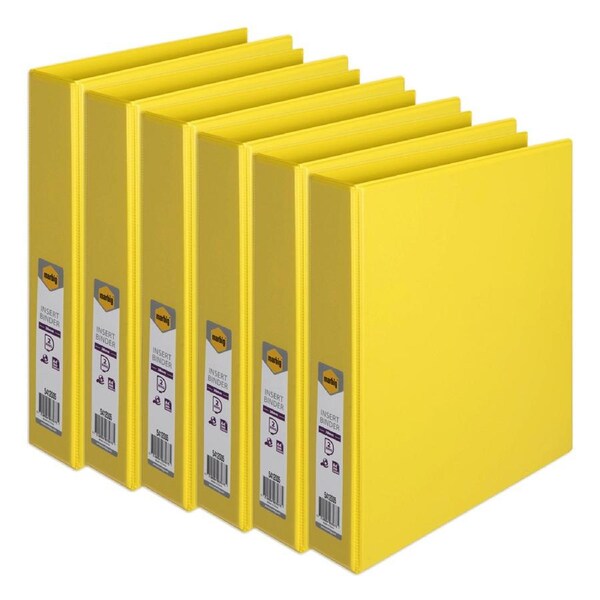6x Marbig PP Clearview 2 D-Ring 38mm A4 Insert Binder File Paper Organiser YLW