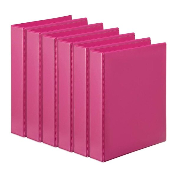 6x Marbig PP Clearview 2 D-Ring 25mm A4 Insert Binder File Paper Organiser Pink