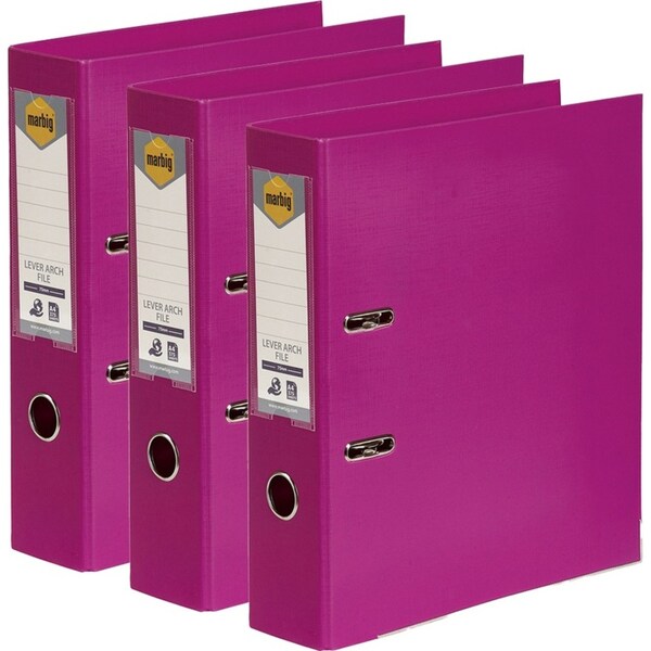 3x Marbig PE Lever Arch File Folder A4 Document Filing Organiser Holder Pink