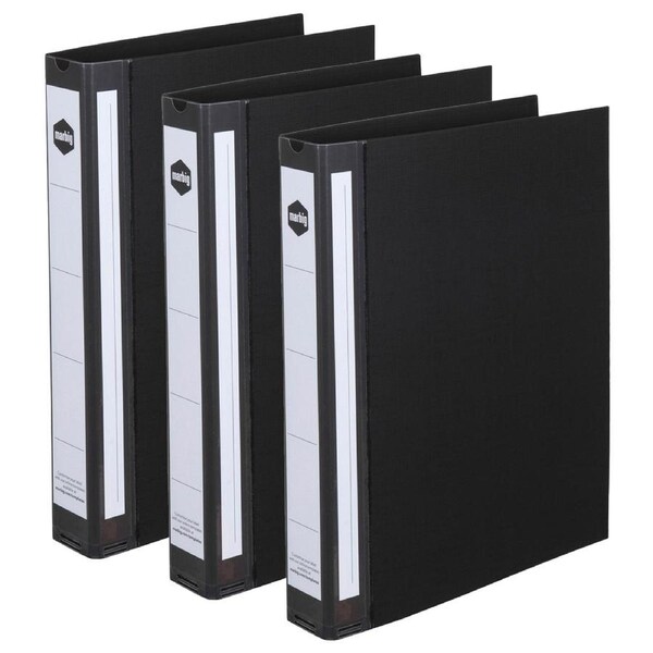 3x Marbig Deluxe PE 4 D-Ring 25mm A4 Binder Paper/Stationery File Organiser BLK