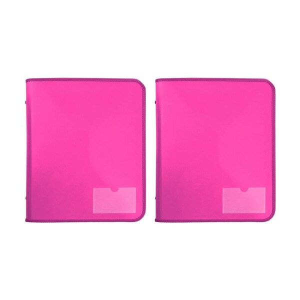 2x Marbig&nbsp;2 D-Ring A4 Zipper Binder 25mm w/ Tech Case File Document Holder Pink