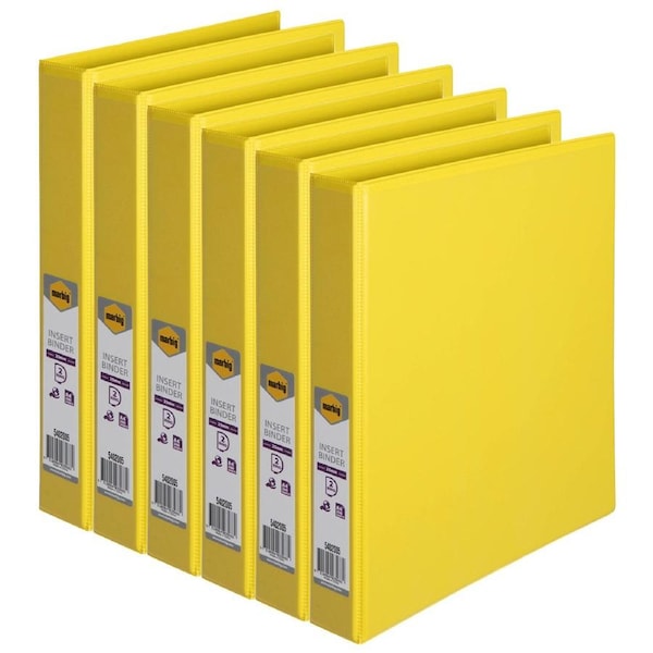 6x Marbig PP Clearview 2 D-Ring 25mm A4 Insert Binder File Paper Organiser YLW