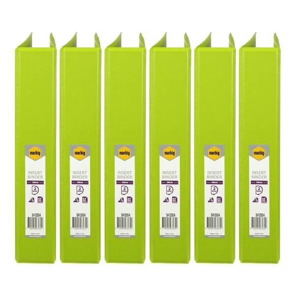 6x Marbig PP Clearview 2 D-Ring 38mm A4 Insert Binder File Paper Organiser Lime