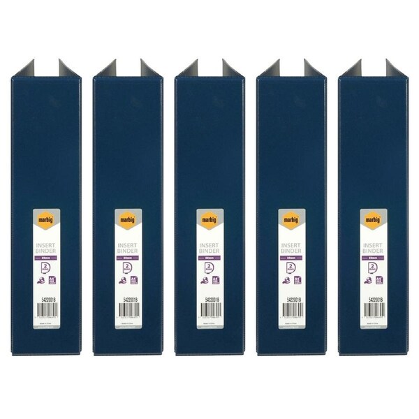 5x Marbig Clearview 2 D-Ring Insert Binder A4 File 50mm Document Organiser Blue