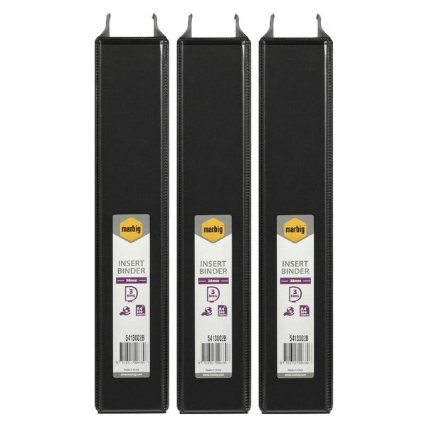 3x Marbig Clearview 3 D-Ring Insert Binder A4 File 38mm Document Organiser Black