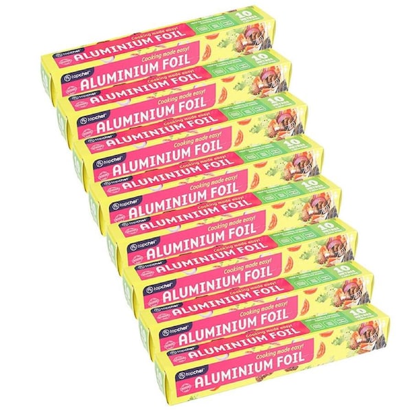 8x Topchef Home Kitchen 10mx30cm Heavy Duty Food Safe Aluminium Foil Roll