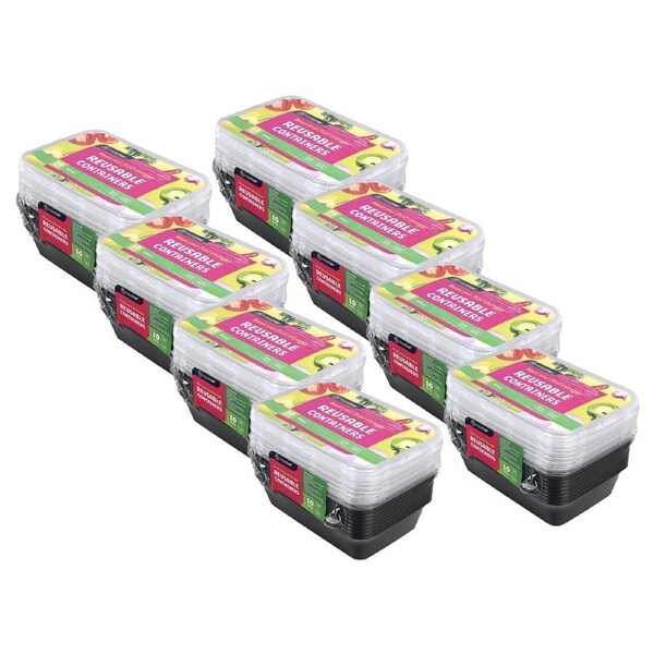 80pc Topchef 500ml Rectangular BPA Free Reusable Food Container Box Black