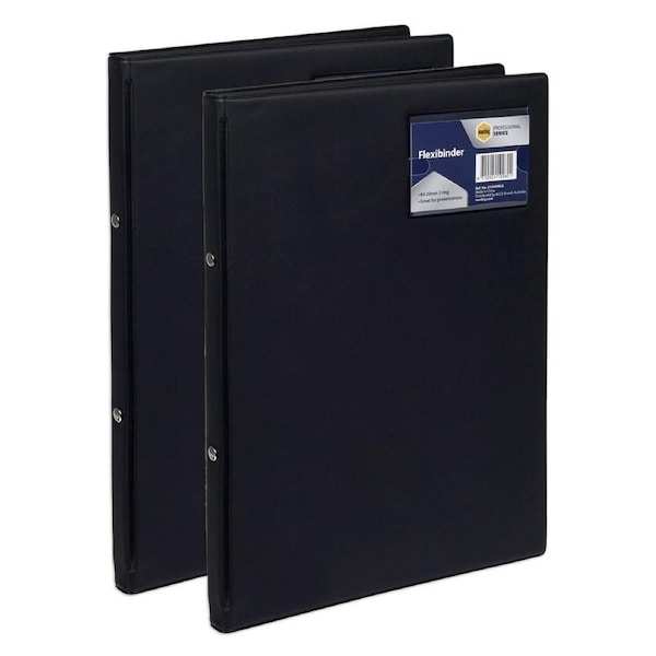 2x Marbig Pro Flexibinder 2 O-Ring Binder A4 File Document Organiser 20mm Black