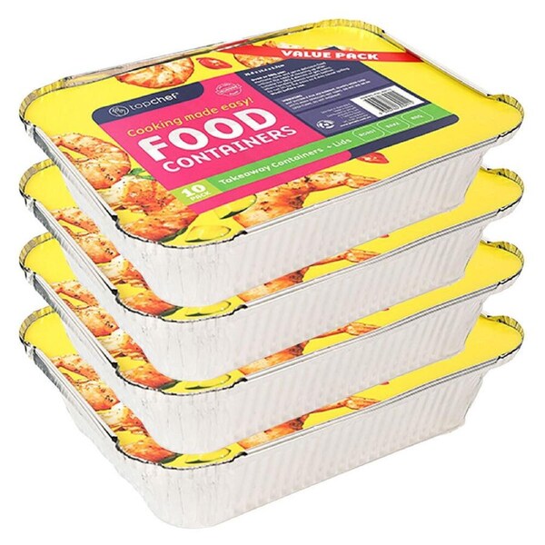 40pc Topchef Home Kitchen Medium Disposable Aluminium Foil Container w/Lid