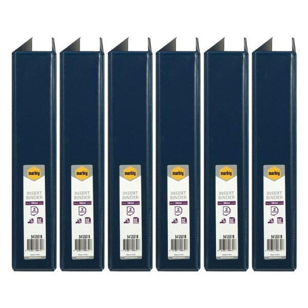 6x Marbig Clearview 2 D-Ring Insert Binder A4 File 38mm Document Organiser Blue