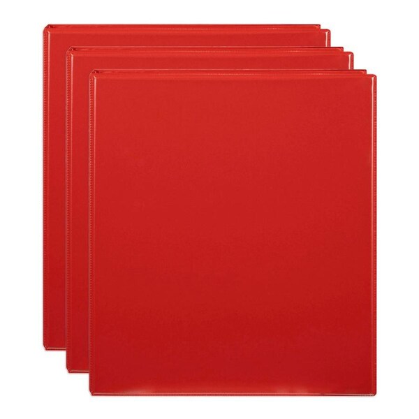 3x Marbig Clearview 4 D-Ring Insert Binder A4 File 38mm Document Organiser Red