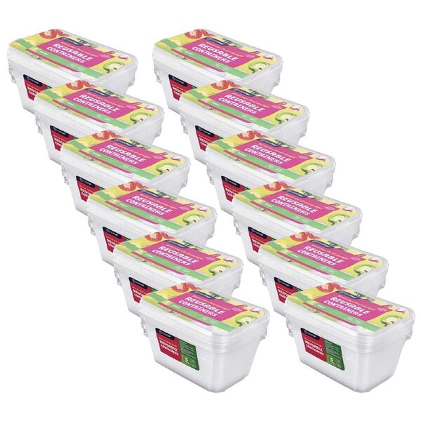 48pc Topchef 1000ml Rectangle BPA Free Reusable Food Container w/Lid Clear