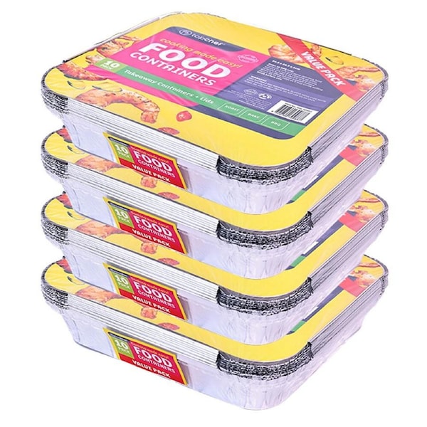 40pc Topchef Home Kitchen Disposable Aluminium Foil Takeaway Container W/Lid