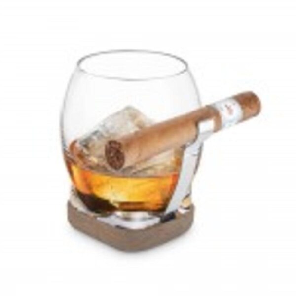 Final Touch Spirit/Whiskey & Cigar Holder Glass w/Non-Slip Silicone Base