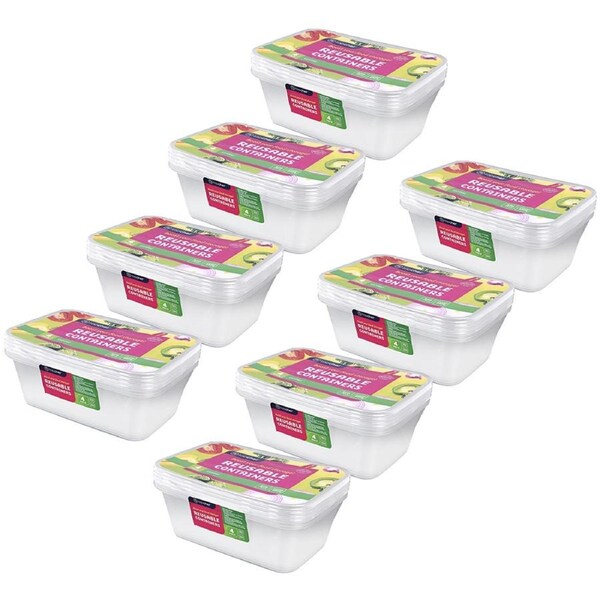32pc Topchef 1500ml Rectangluar BPA Free Reusable Food Storage Container Clear