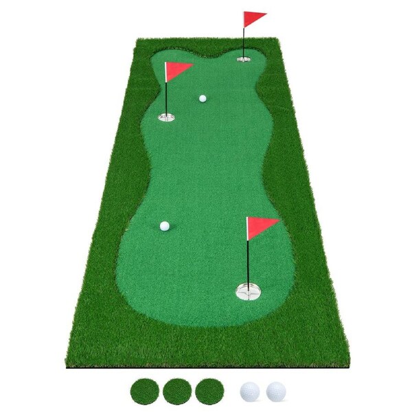 Costway 3m Golf Putting Green Mat Golf Practice Training Pad w/3 Holes/Flags/Cups & 2 Balls Indoor Outdoor Non-slip