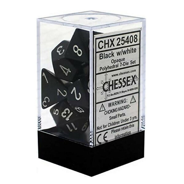 Chessex CHX 25408 Opaque Polyhedral Black/white 7-Die Set