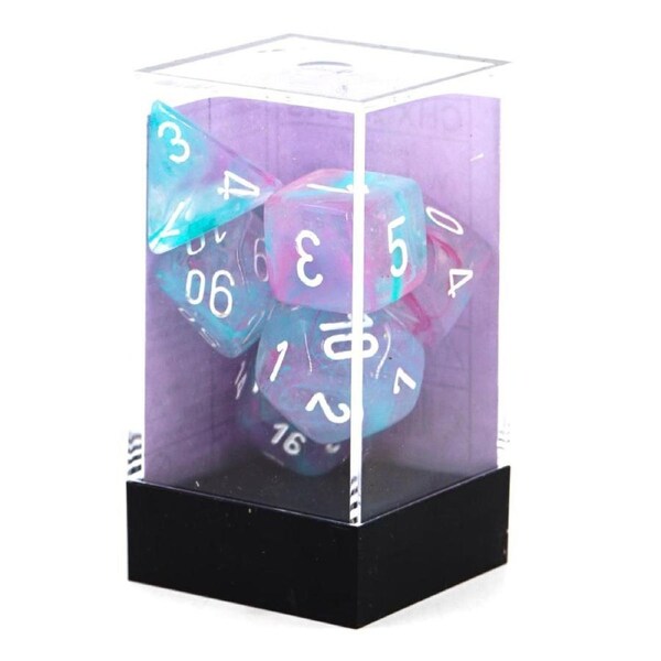 Chessex CHX 27545 Nebula Polyhedral Wisteria/White Luminary 7-Die Set
