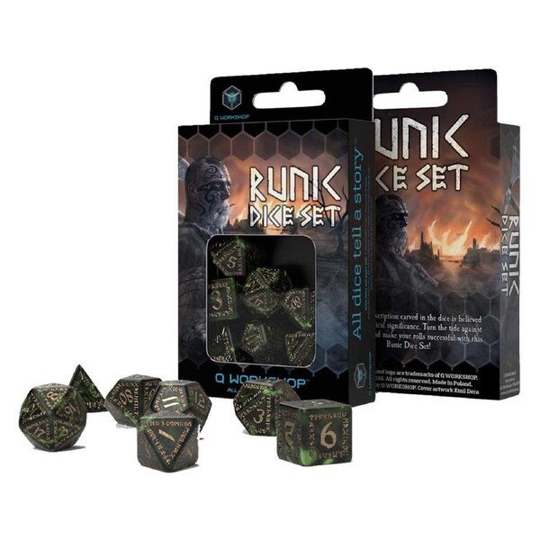 Q Workshop Runic Bottle Green and Gold Dice Set 7