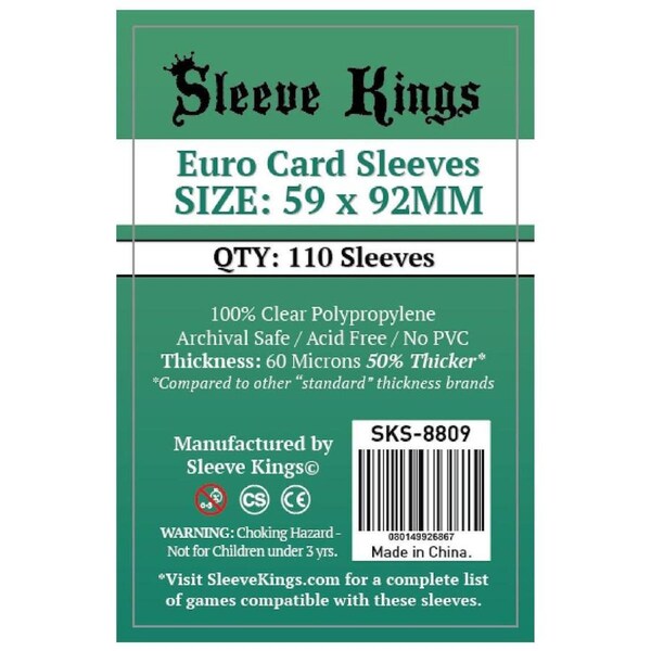 Sleeve Kings Board Game Sleeves Euro 59mm x 92mm 110ct