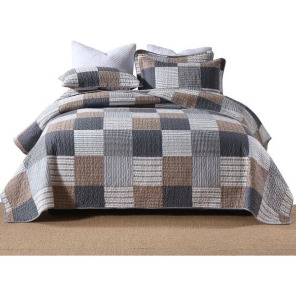 100% Cotton Coverlet Bedspread Quilt King & Super King Size Bed 250x270cm Coven Brown