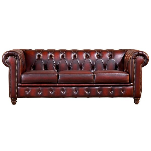 Max Chesterfield 3 Seater Sofa Lounge Genuine Leather Antique Red