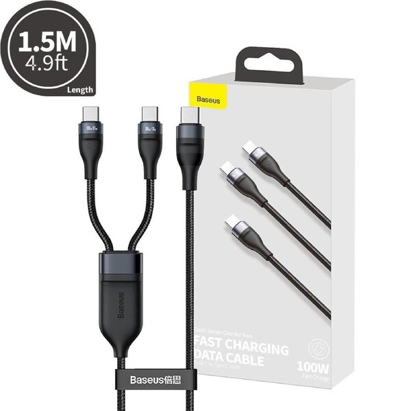 Baseus Flash Series One-for-two Fast Charging Data Cable Type-C to C+C 100W 1.5m