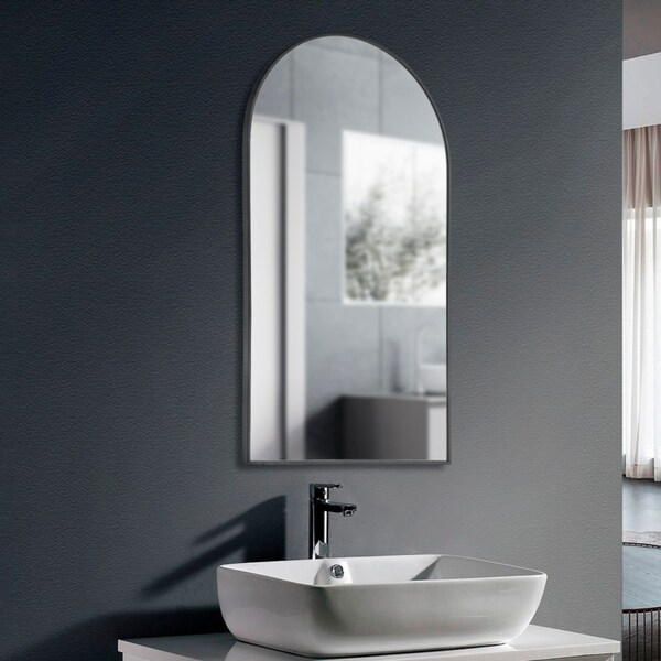 ACA 50x90cm Stainless Steel Arched Bathroom Vanity Makeup Wall Mirror Black Framed