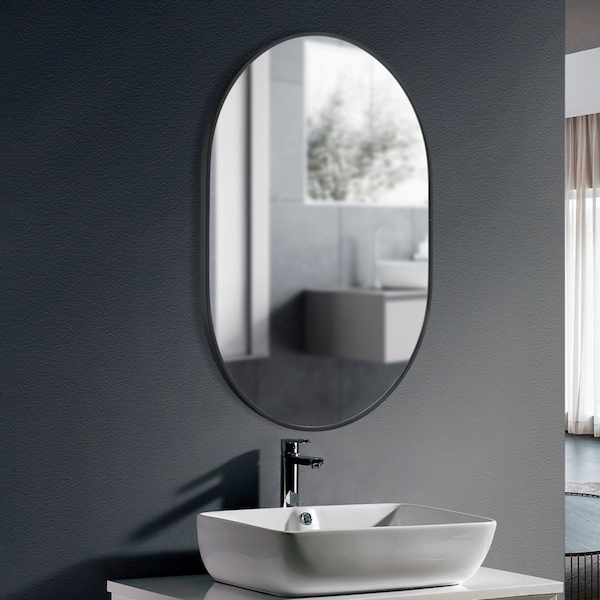 ACA Wall Mirror Oval Stainless Steel Frame Bathroom Mirror 50x70cm Matt Black Home Decor