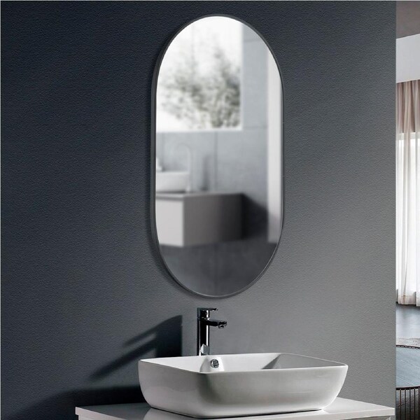 ACA Wall Mirror Oval Stainless Steel Frame Bathroom Mirror 90x56cm Matt Black Home Decor
