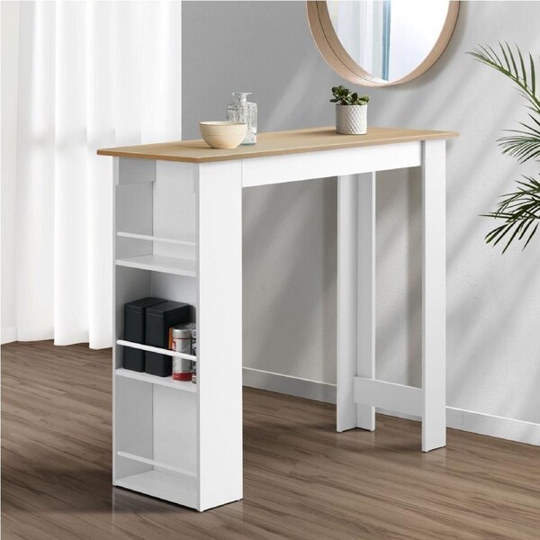 Oikiture Bar Table Dining Storage Shelf Kitchen Pub Home Office Desk Wine Rack