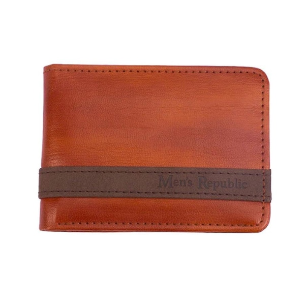 Men's Republic Slick Slim Vegan Leather Money Cash/Card Wallet - Tan Brown