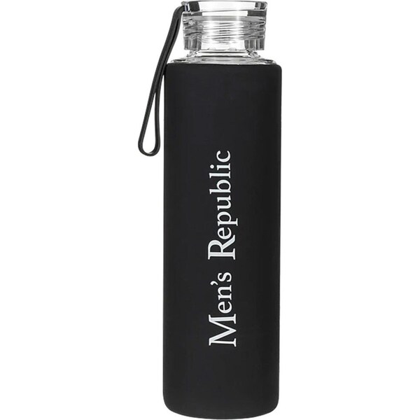 Men's Republic Glass Water Drinking Bottle w/ Silicone Sleeve 550ml - Black