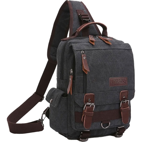 Men's Republic Sleek Canvas Single Strap Cross Body Travel Backpack - Black