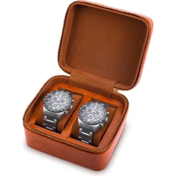 Men's Republic 2 Watches Storage Organisation Display Case - Tan Brown