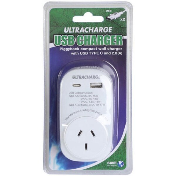 USB A & USB C Ports Mains Charger Adaptor