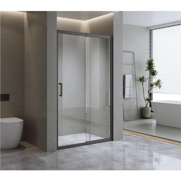 130-140cm Adjustable Wall to Wall Sliding Glass Shower Door in Black