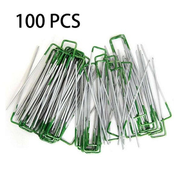 OZNALA 100PCS Primeturf Synthetic Artificial Grass Pins Fake Lawn Turf Weed Mat U Pegs Weedmat