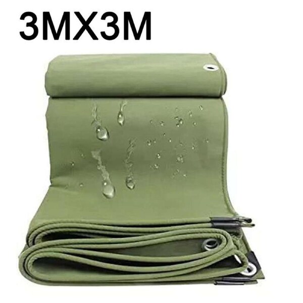 OZNALA Army Heavy Duty Waterproof Canvas Tarp Tarpaulin Sun Blocked Dustproof 3M*3M