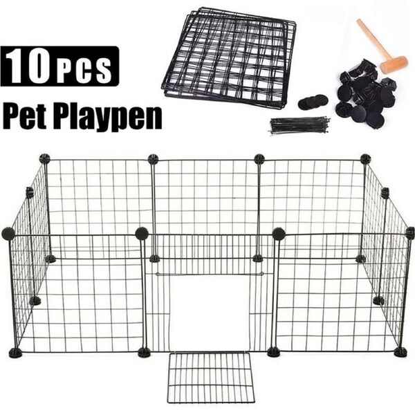 OZNALA 10pc With Door Foldable Pet Fence Cage Dog Playpen Enclosure Panels Puppy Rabbit