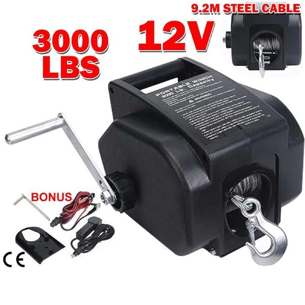 OZNALA SALE-FIERYRED 3000lbs 1361kg Electric Boat Winch Portable Detachable 12V ATV 4WD