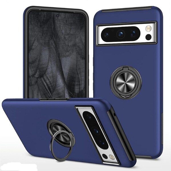 Google Pixel 8 Pro Compatible Premium Magnetic Ring Holder Shockproof Case Cover - Navy