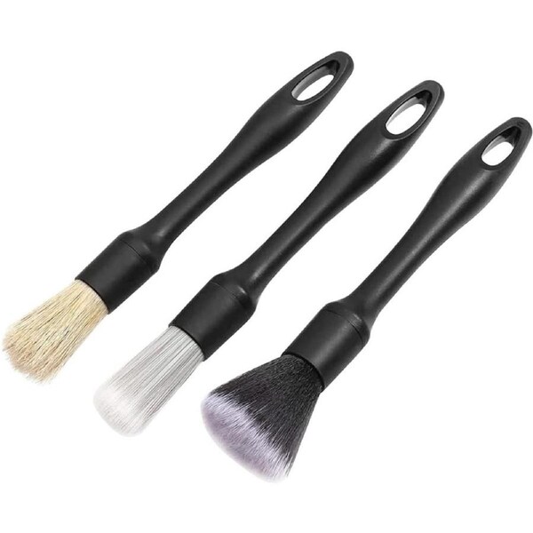 3PCS Car Detailing Brushes Set Soft Auto Detailing Brush Kit Comfortable Grip and Scratch-Free Cleaning Brush for Car Interior, Exterior, Wheels, Tires, Engine Bay, Leather Seats, Door Panels, Emble