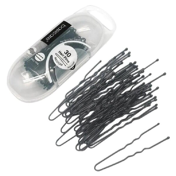 Basicare Hair Pins Black Medium 5cm 30 Pack Ball Tip Secure Hold