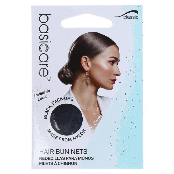 Basicare Invisible Nylon Bun Net Black 3 Pack Secure Discreet Hair Hold