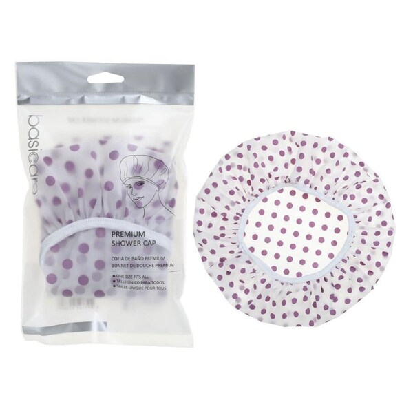 Basicare Premium Shower Cap Peva Purple Spots Durable Reusable Hair Protector