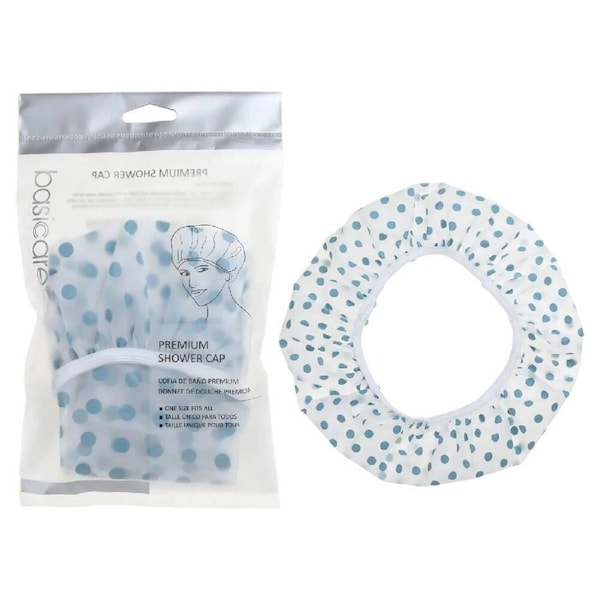 Basicare Premium Shower Cap Peva Blue Spots Waterproof Reusable Hair Protector