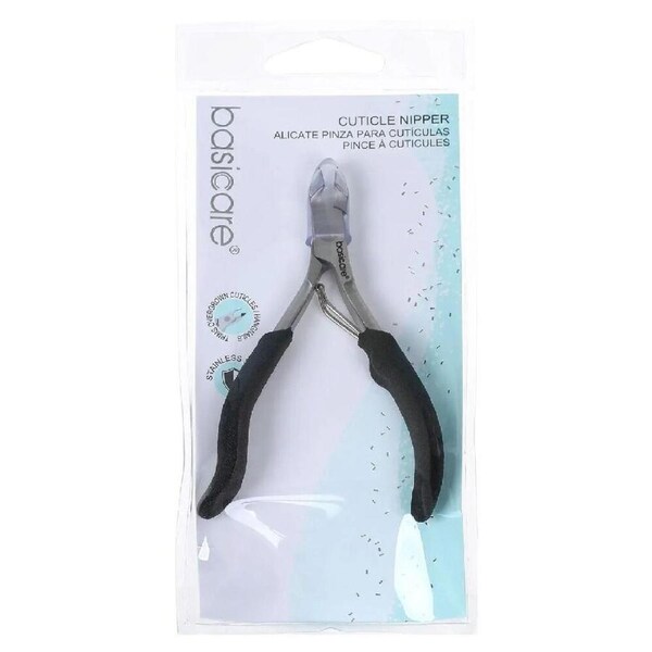 Basicare Stainless Steel Cuticle Nipper with Rubberized Handle Precision Tool