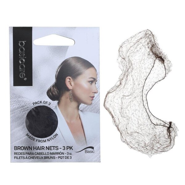 Basicare Invisible Nylon Bun Net Brown 3 Pack Secure Discreet Hair Hold